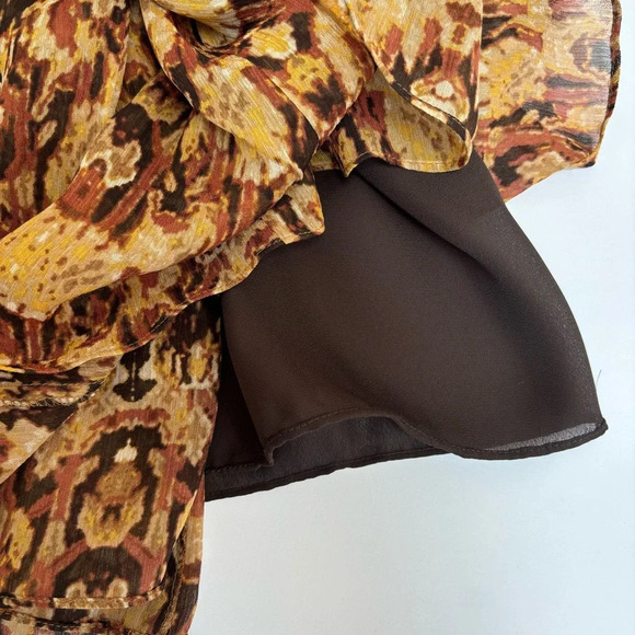 Jones New York 100% Silk Midi Skirt Abstract Tribal Print Boho Brown Tan 24W - Picture 8 of 9